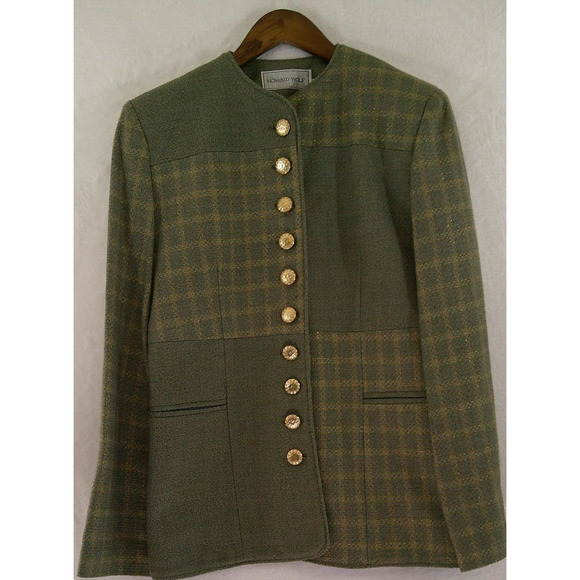 Howard Wolf Wool Blend Jacket- Green/Shimmering Gold Threading -Women's size 8 - Picture 3 of 10